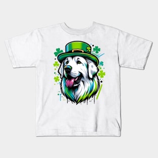 Kuvasz Dog Enjoys Saint Patrick's Day Festivities Kids T-Shirt